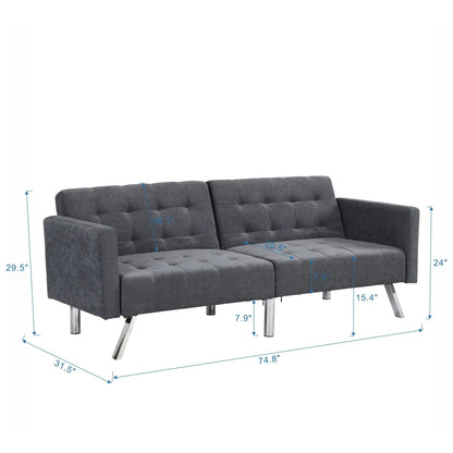 Futon sofa bed Unique Piece Furniture gray tufted fabric with armrests and metal legs on Tampa Home & Garden Store
