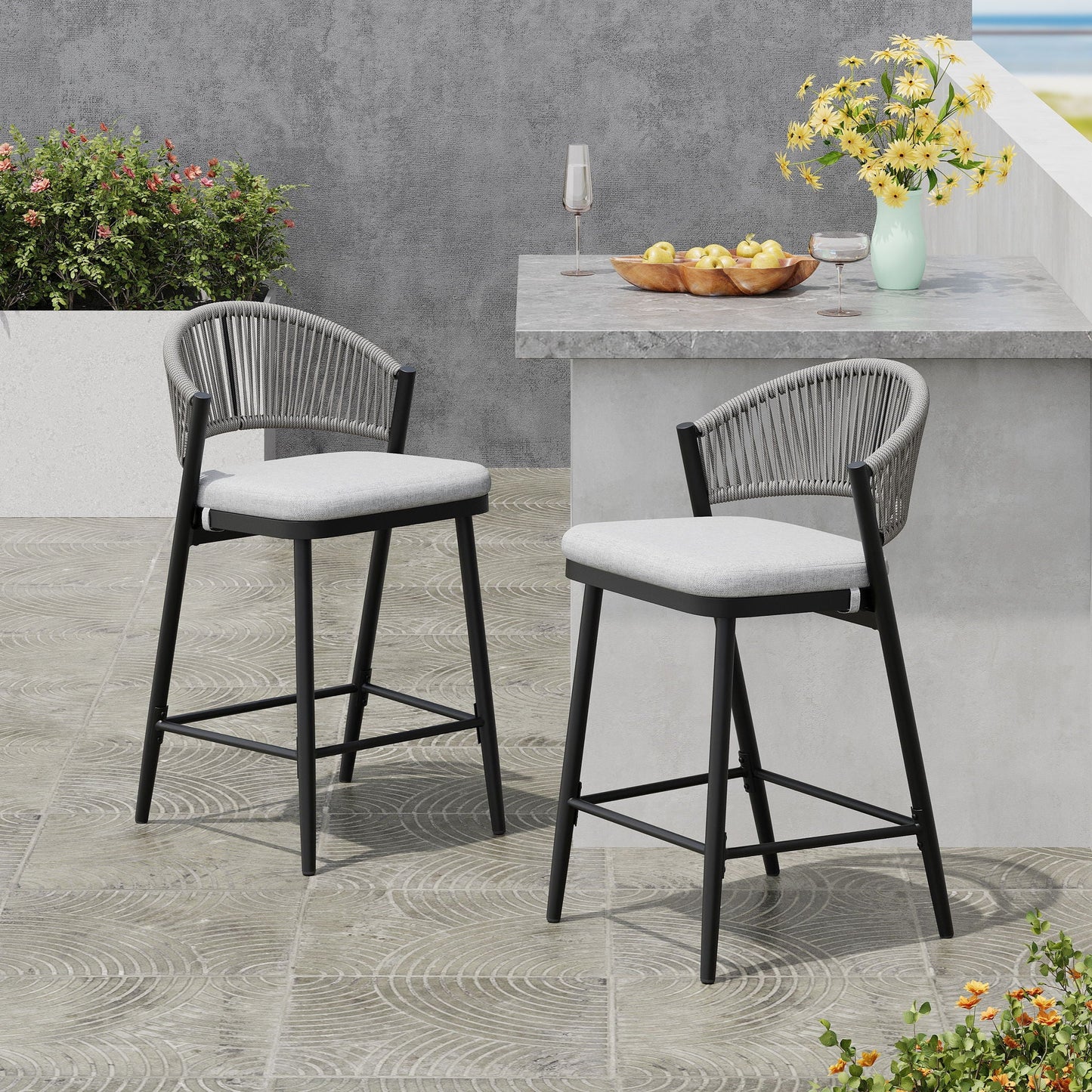 Outdoor Counter Stools with Wicker and Metal