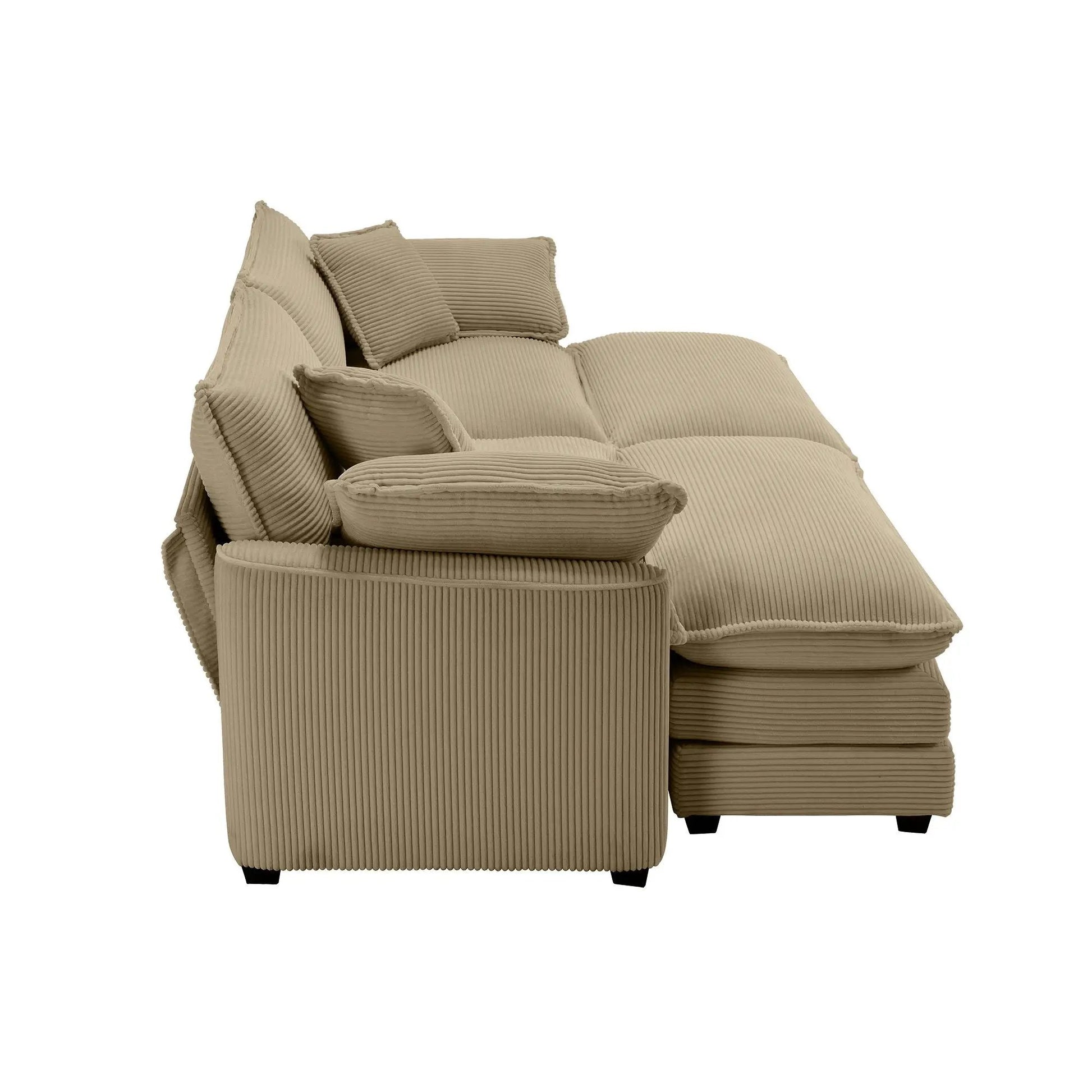 Modern oversized modular sofa with ottoman beige corduroy upholstery deep seating 3-piece set on Tampa Home & Garden Store