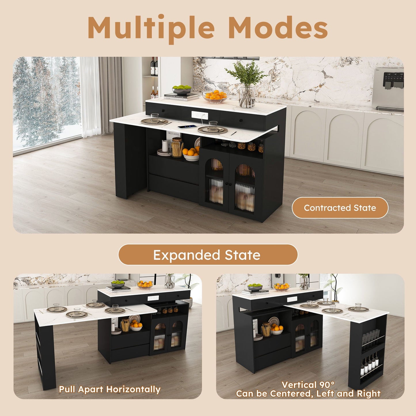 Kitchen Island with Extendable Rotating Table
