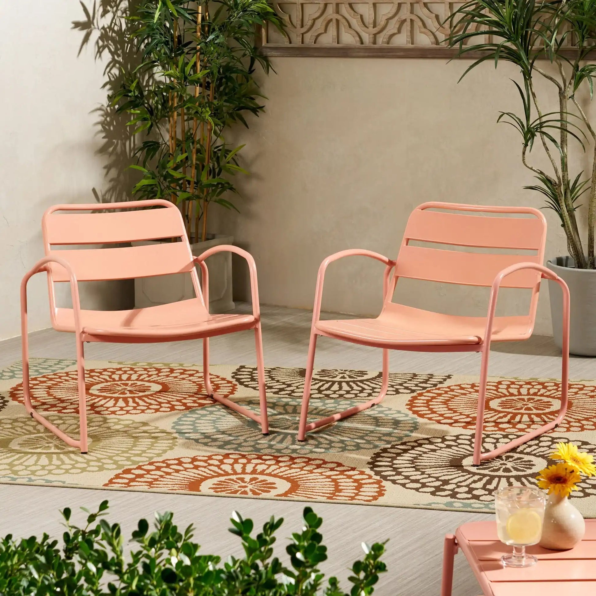 Conrad outdoor arm chairs in pink powder-coated metal set of 2 by HouseOfZazla on Tampa Home & Garden Store