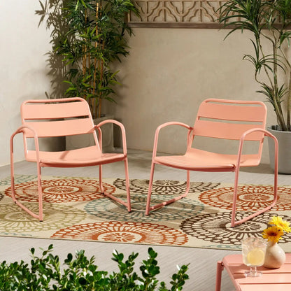 Conrad outdoor arm chairs in pink powder-coated metal set of 2 by HouseOfZazla on Tampa Home & Garden Store