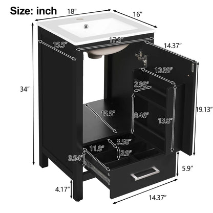 Bathroom Vanity Ceramic Sink and Divider Drawer