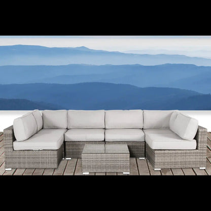 Seating Set With Cushions Handcrafted Wicker Design cream cushions gray wicker 4pc outdoor on Tampa Home & Garden Store