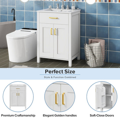 Modern Bathroom Vanity with Soft-Close Cabinet by HouseOfZazla, white finish, gold handles on Tampa Home & Garden Store