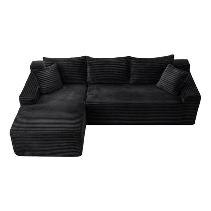 94.5-inch Cloud Modular Sectional Sofa with L-shaped Chaise in black corduroy fabric on Tampa Home & Garden Store