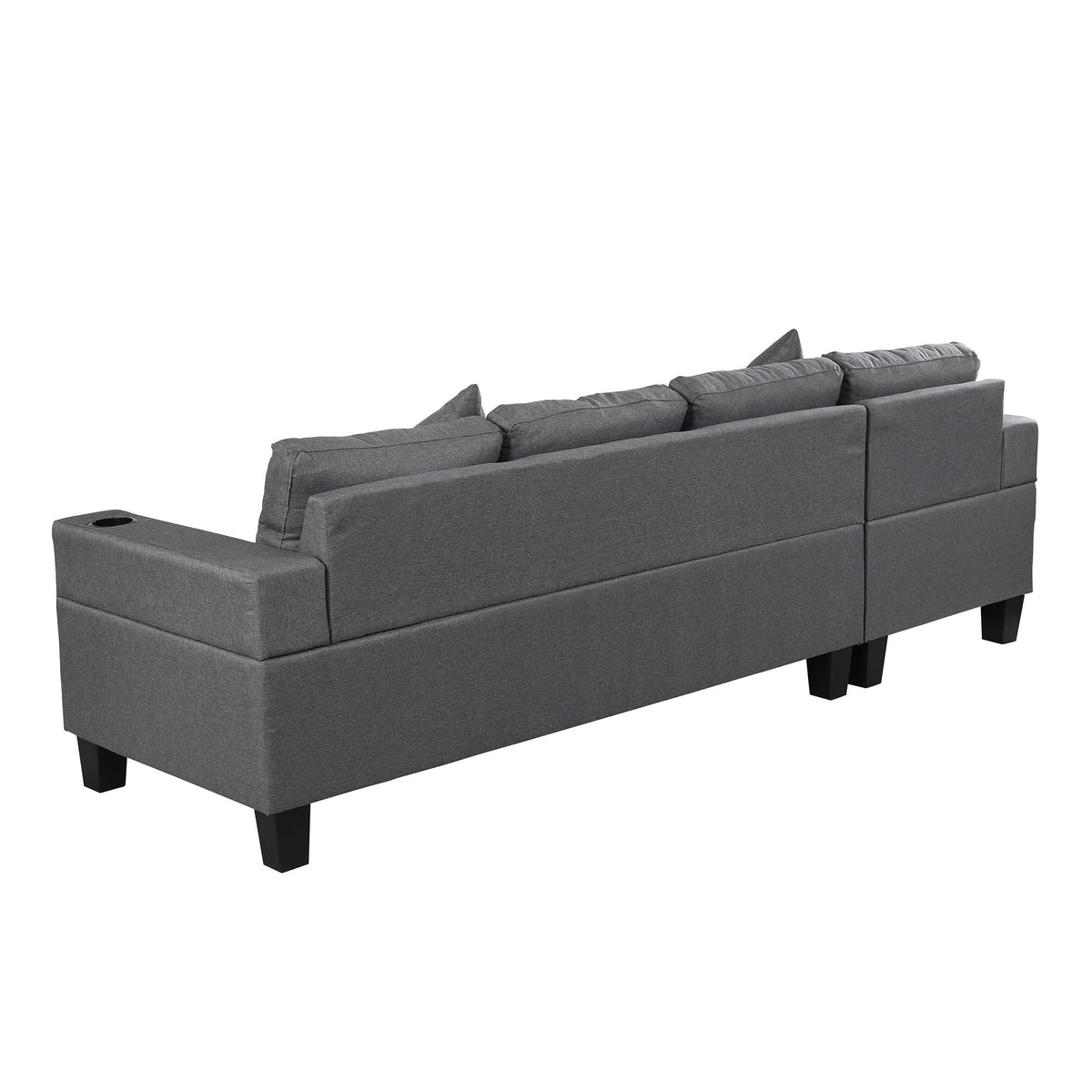 Modern gray fabric sectional sofa with L-shaped chaise, 4 seats, built-in cup holder armrest on Tampa Home & Garden Store