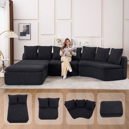 133in Modular U-Shaped Sectional Sofa in dark charcoal fabric with multiple modules and cushions on Tampa Home & Garden Store