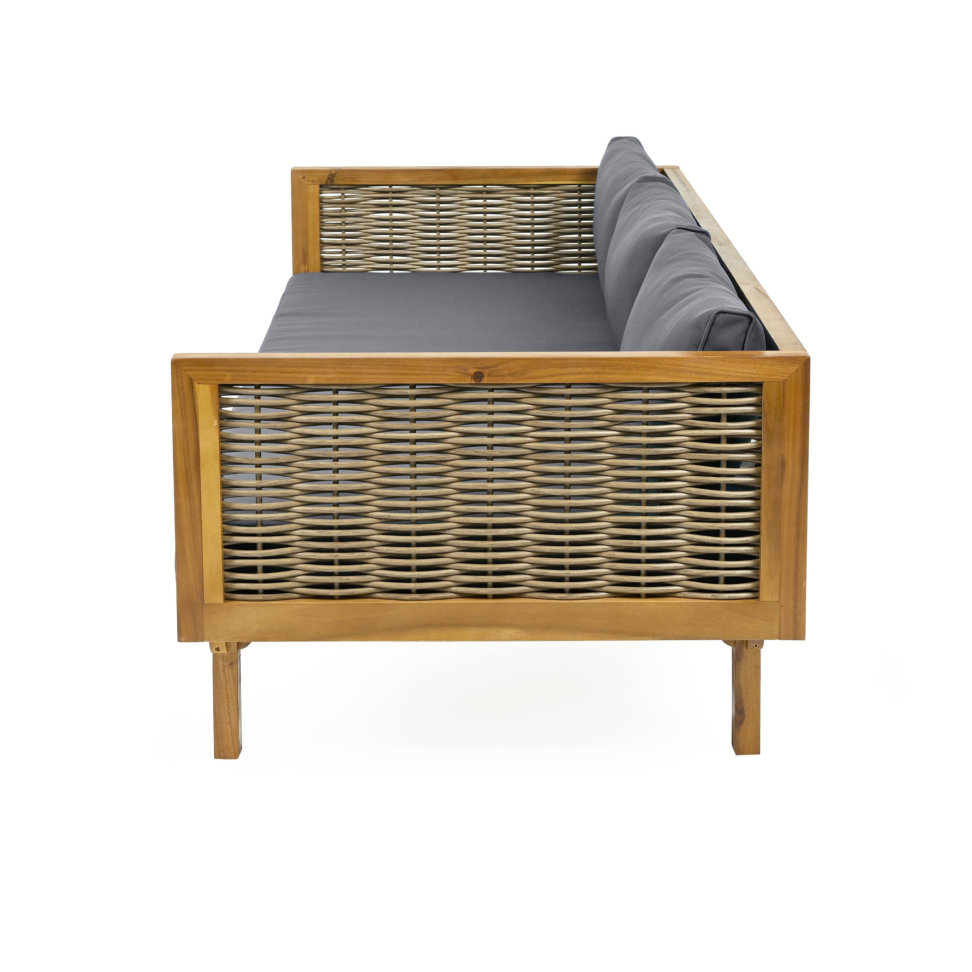 Claremont 3 Seater Daybed with Rattan Arms, gray cushions, wooden frame by HouseOfZazla on Tampa Home & Garden Store