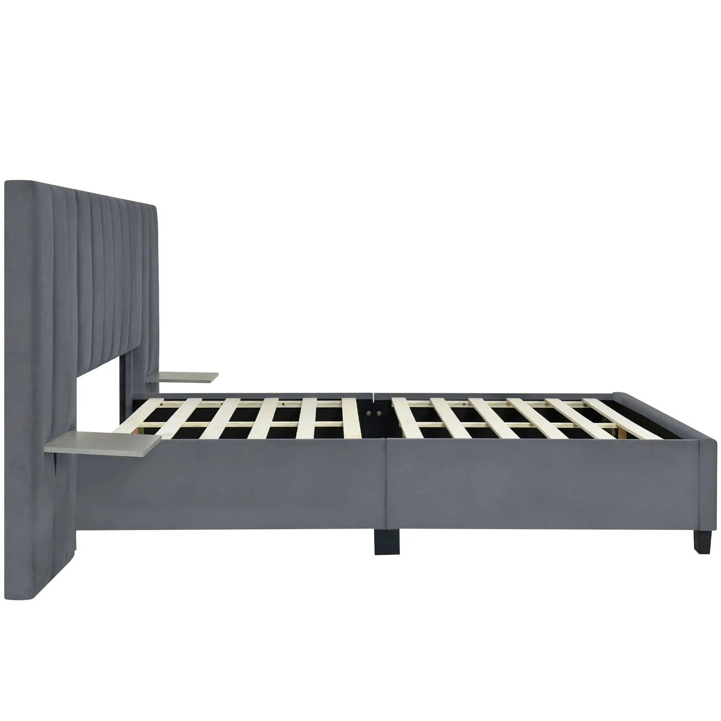 Upholstered platform bed with big gray headboard and slatted base Unique Piece Furniture on Tampa Home & Garden Store