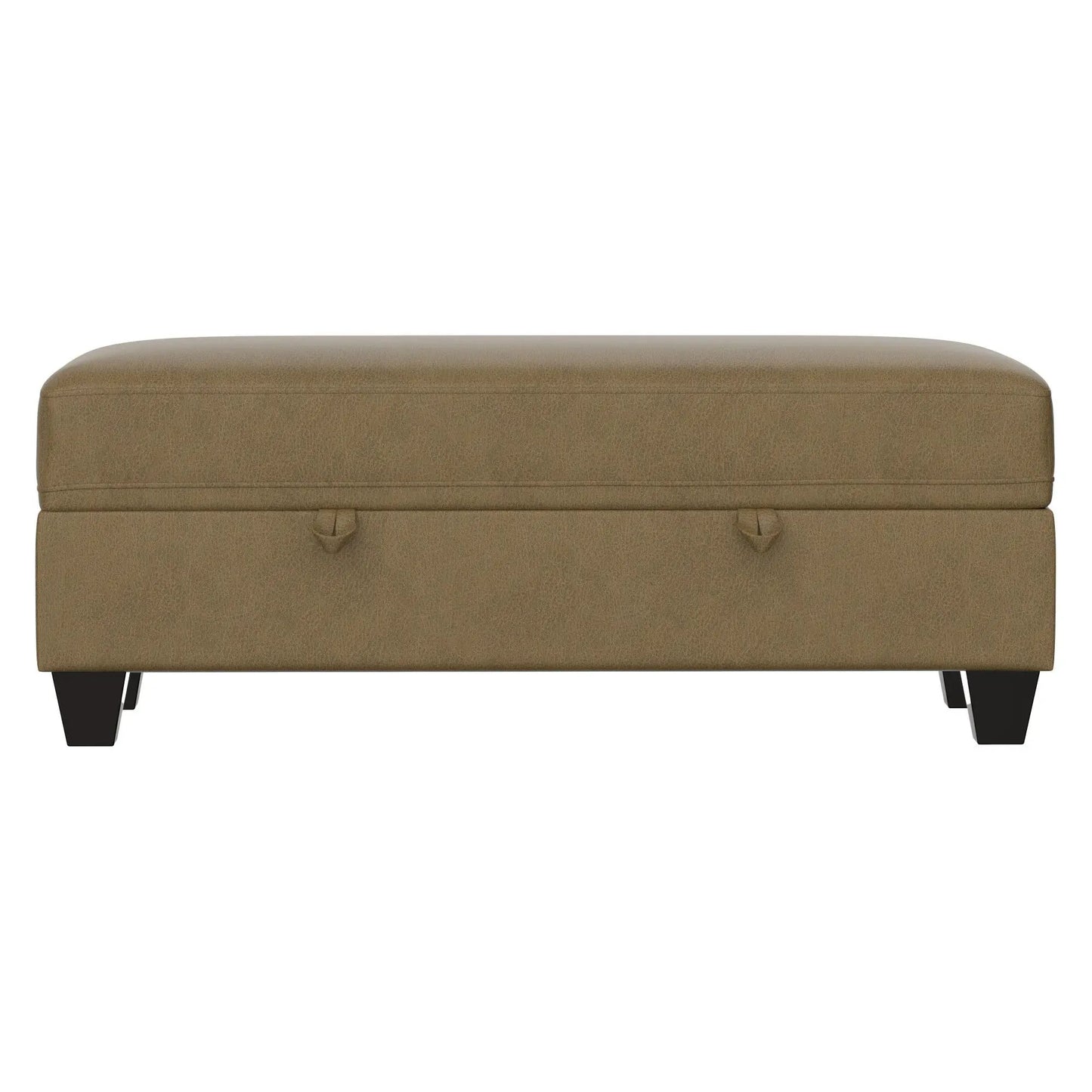 Drason storage ottoman in warm brown fabric with stitched edges and black legs on Tampa Home & Garden Store