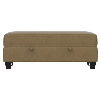 Drason storage ottoman in warm brown fabric with stitched edges and black legs on Tampa Home & Garden Store