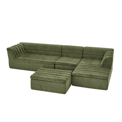 U-shaped modular sofa in olive green fabric with wave arms, includes chaise and ottoman on Tampa Home & Garden Store