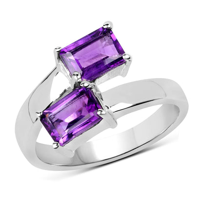 Sterling silver ring with two emerald-cut amethyst stones, purple gemstone jewelry on Tampa Home & Garden Store
