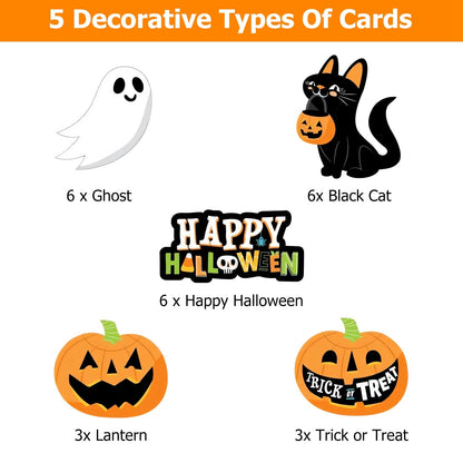 GemGear 25Pcs Halloween striped paper straw set with ghost, black cat, pumpkins on Tampa Home & Garden Store