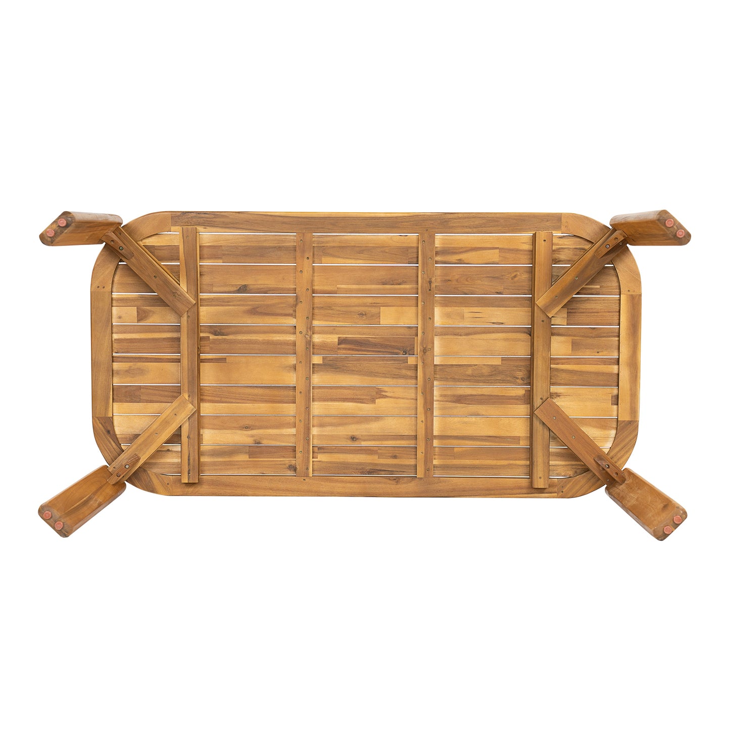 Kaja Outdoor Acacia Wood Dining Table teak finish with slat design foldable legs on Tampa Home & Garden Store