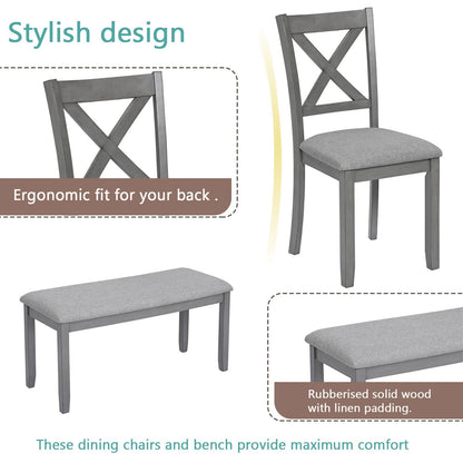 Six Piece Dining Set With A Bench And Four Chairs