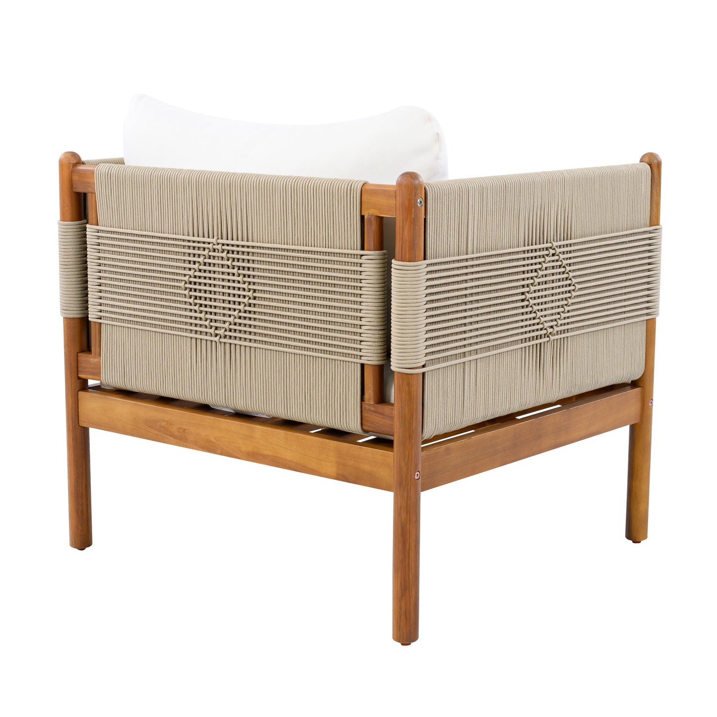 Outdoor club chairs set of 2 with diamond-pattern beige rope and teak finish on Tampa Home & Garden Store