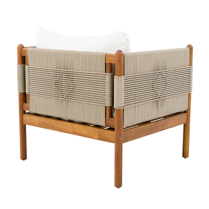 Outdoor club chairs set of 2 with diamond-pattern beige rope and teak finish on Tampa Home & Garden Store