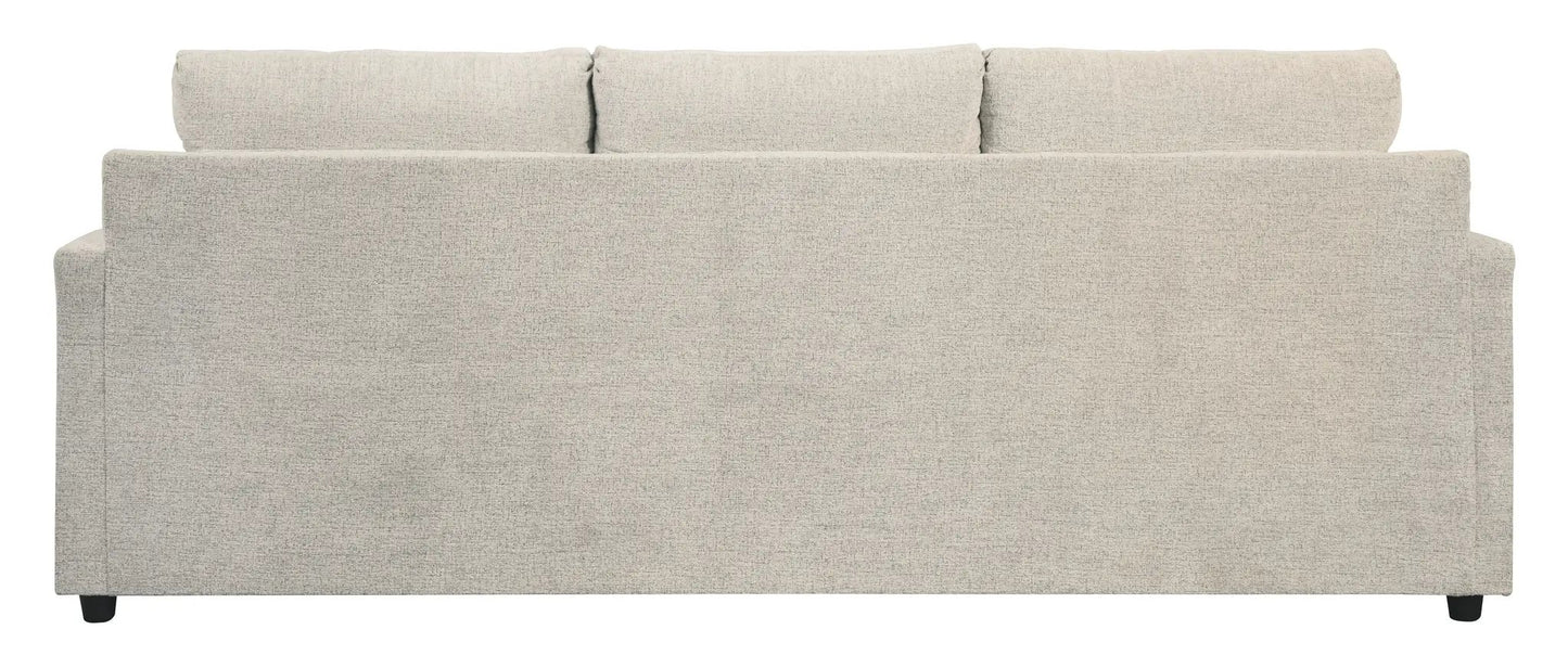 Soletren Sleeper Sofa back view in beige textured upholstery with 3 cushions and short legs on Tampa Home & Garden Store
