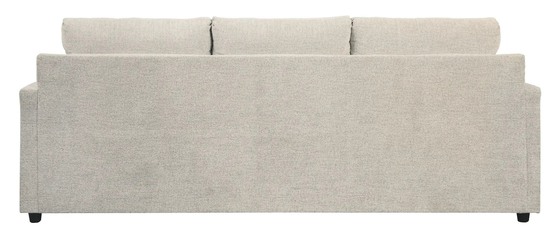 Soletren Sleeper Sofa back view in beige textured upholstery with 3 cushions and short legs on Tampa Home & Garden Store