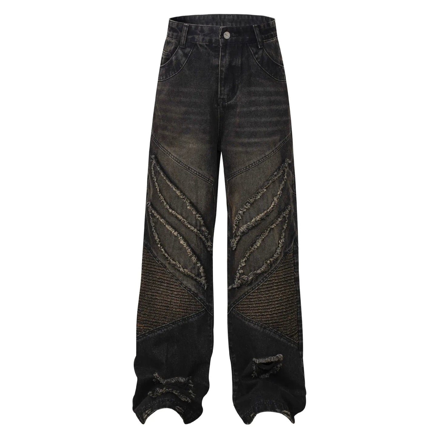 High Street American Patchwork Cat Beard Worn Jeans dark denim stitching FLIPSTYLEZLLC on Tampa Home & Garden Store