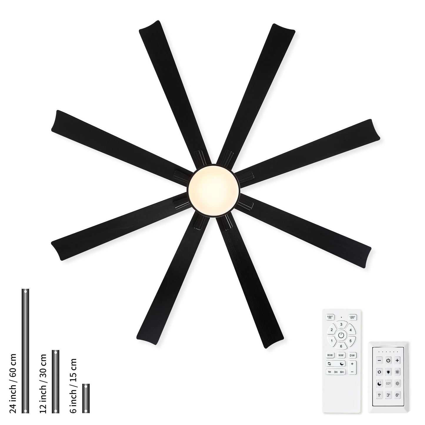 Ceiling fan HouseOfZazla with 8 black blades, dimmable LED light, DC motor, remote control on Tampa Home & Garden Store