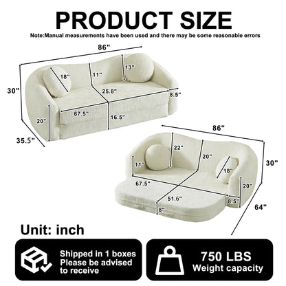 86 Inch Curved Chenille Sofa Bed and Recliner