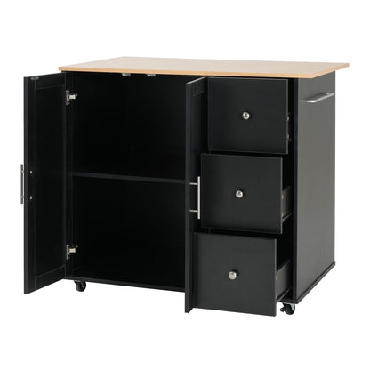 Mobile Kitchen Cart by HouseOfZazla black body with natural wood top 2 doors and 3 drawers on Tampa Home & Garden Store