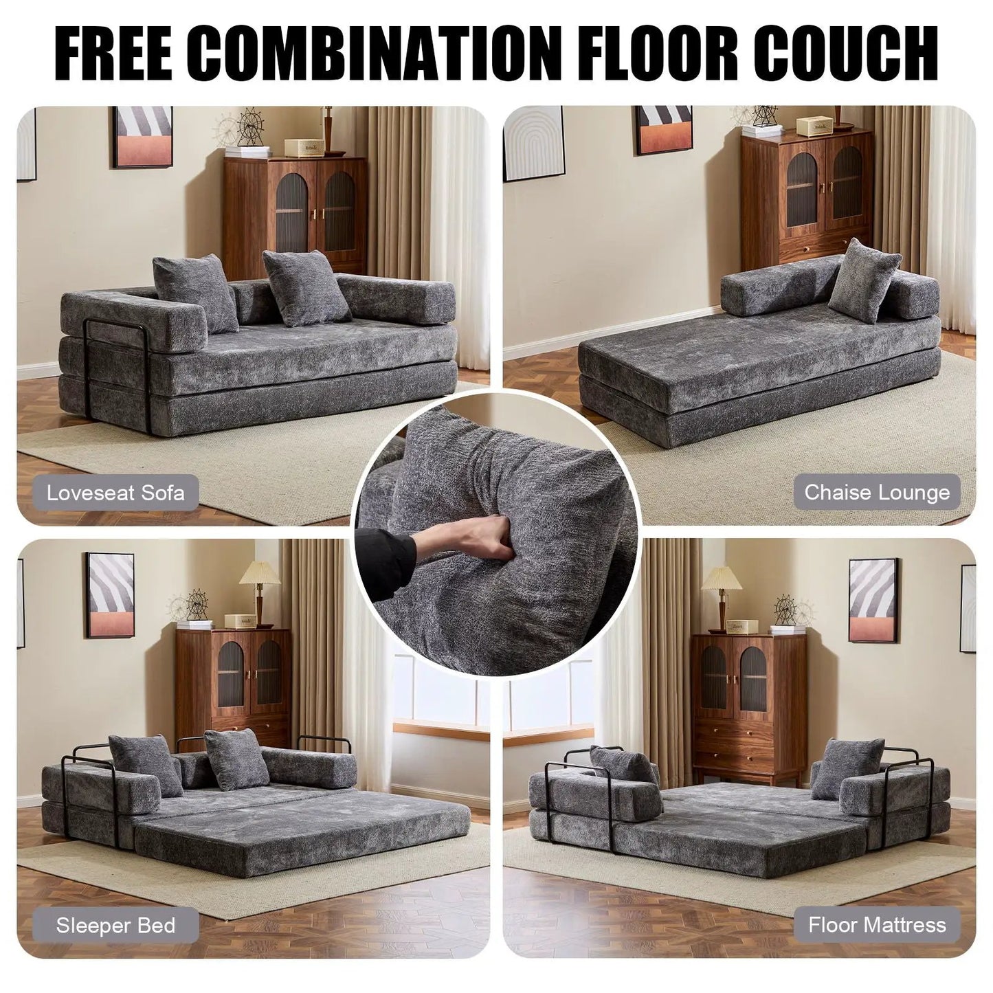 Convertible Floor Sofa Bed with Armrest