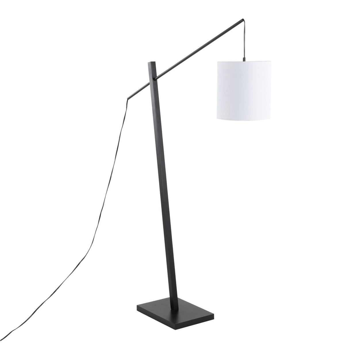 Arturo floor lamp by HouseOfZazla; black metal frame with diagonal arm and white shade on Tampa Home & Garden Store