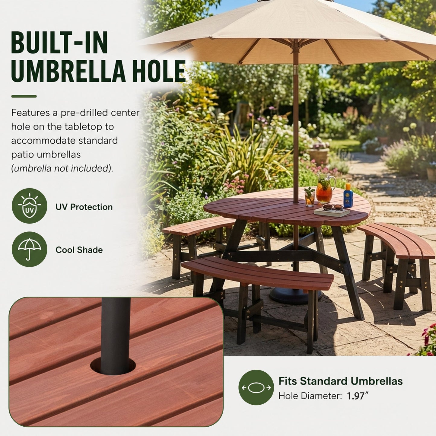 Rustic Outdoor Fir Wood Picnic Table with Six Seats