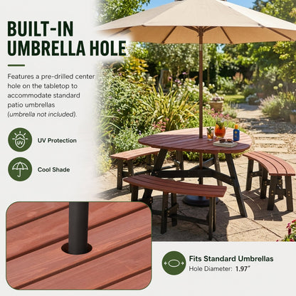 Rustic Outdoor Fir Wood Picnic Table with Six Seats