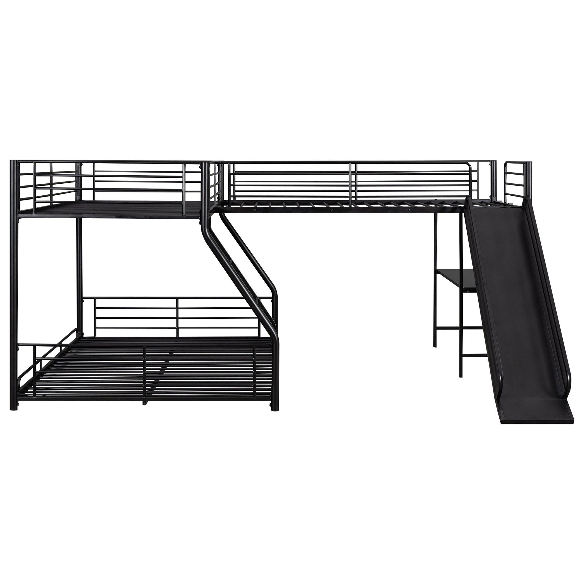 L-Shaped Twin Over Full Bunk Bed with Twin Loft, Built-In Desk and Slide black metal HouseOfZazla on Tampa Home & Garden Store