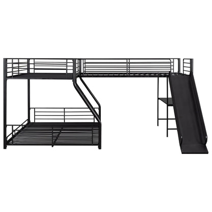 L-Shaped Twin Over Full Bunk Bed with Twin Loft, Built-In Desk and Slide black metal HouseOfZazla on Tampa Home & Garden Store