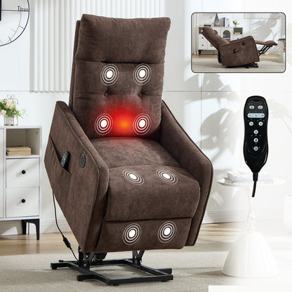 Brown chenille single-motor power lift recliner chair by HouseOfZazla with remote on Tampa Home & Garden Store