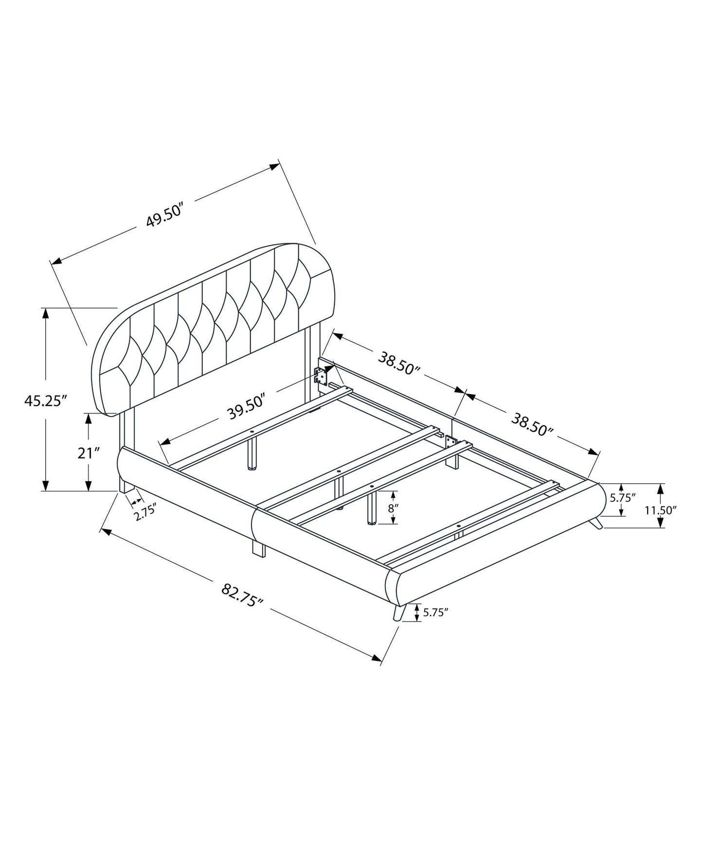 Stylish Upholstered Twin Bed With Metal Legs