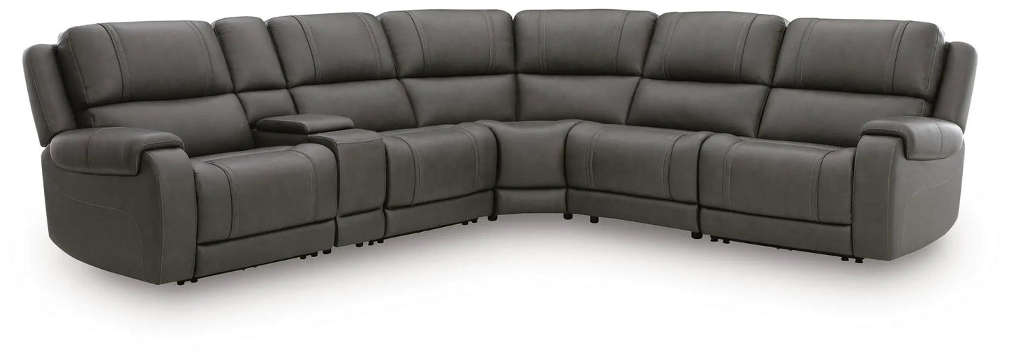 Pittson Power Reclining Sectional gray leather upholstery with center console on Tampa Home & Garden Store