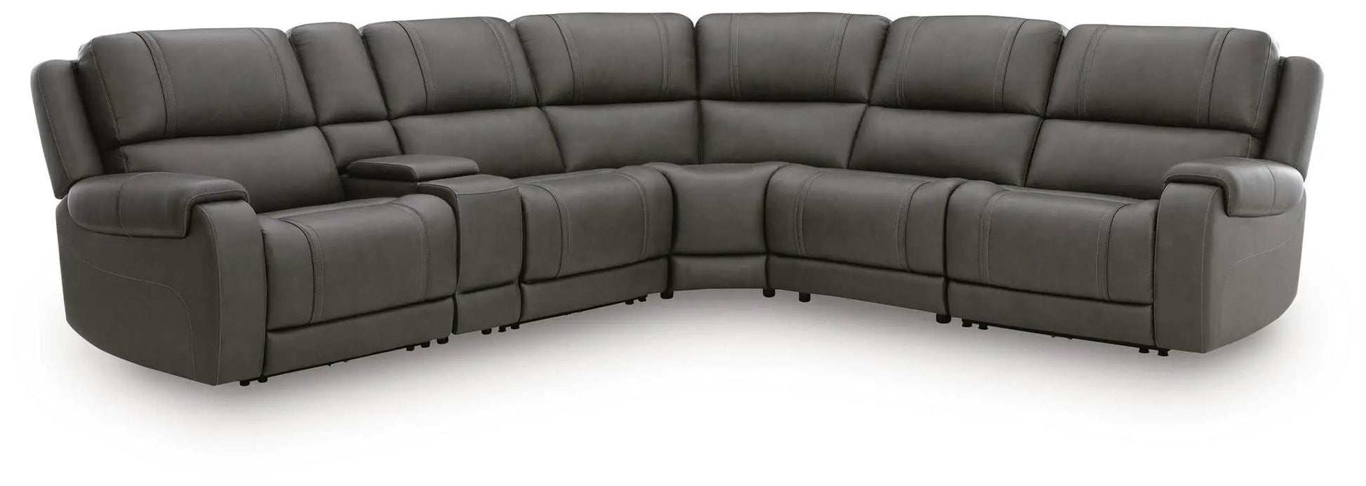 Pittson Power Reclining Sectional gray leather upholstery with center console on Tampa Home & Garden Store