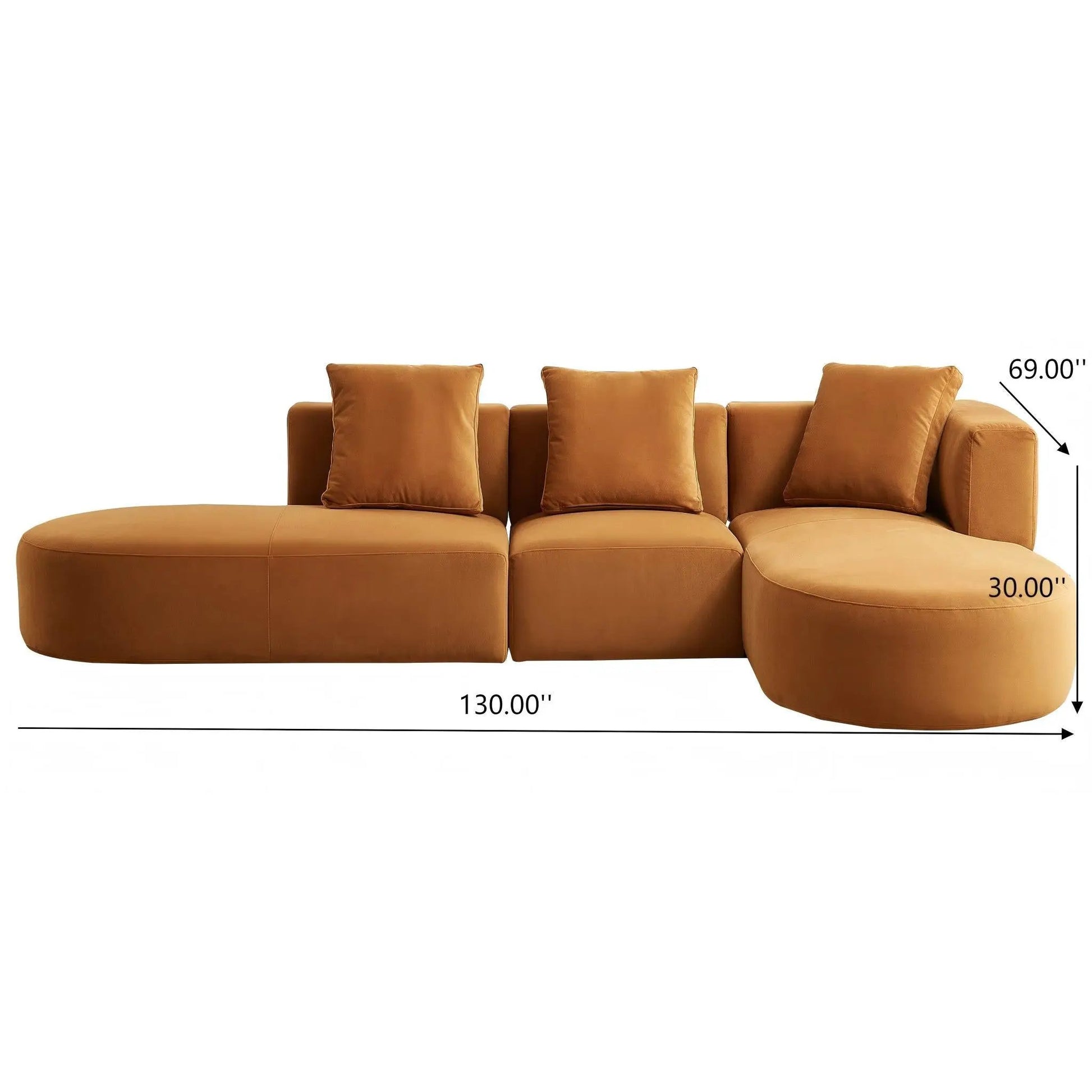 Orby stationary sectional sofa in tan leather, 3-seat with chaise by Unique Piece Furniture on Tampa Home & Garden Store