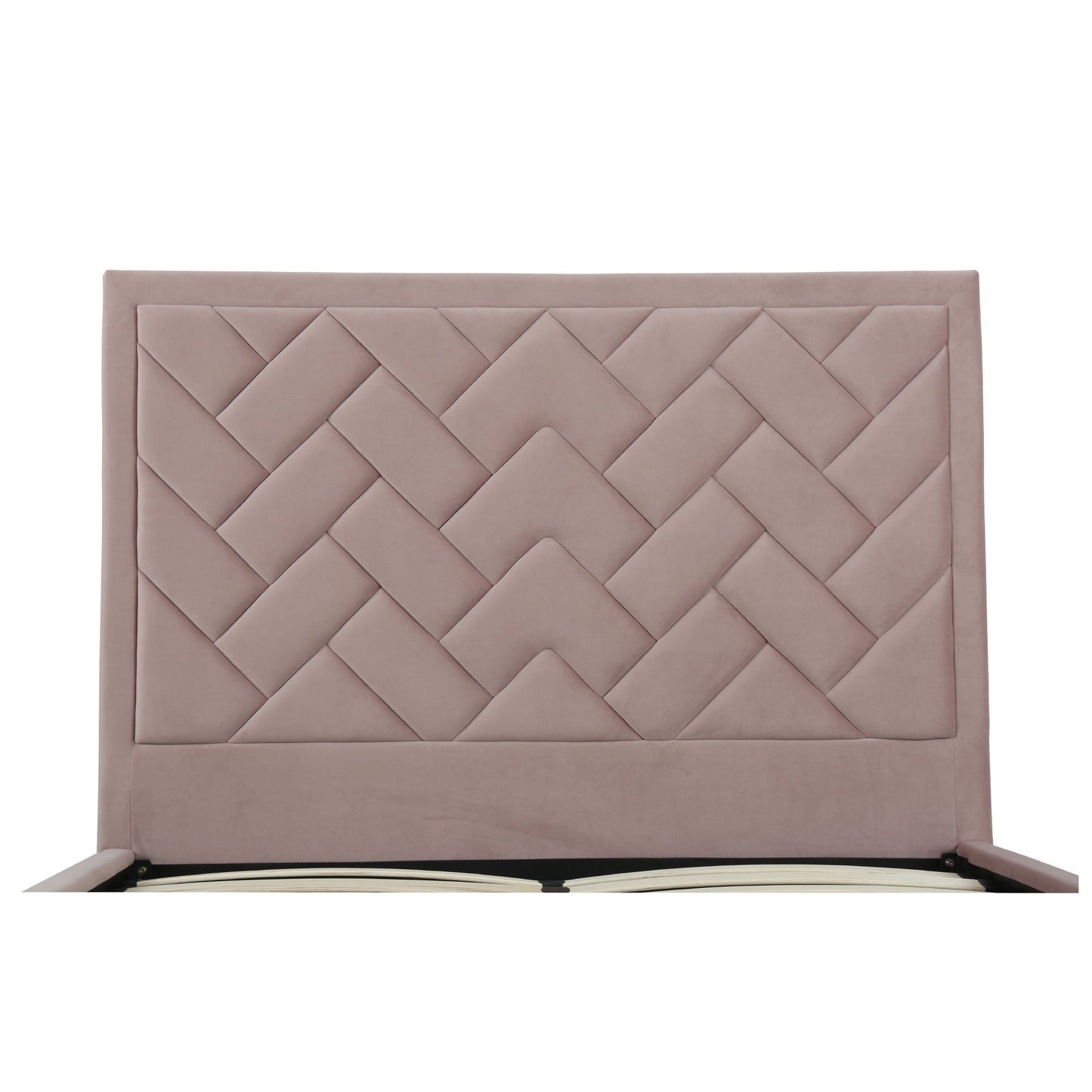 Crosby bed with upholstered headboard and slats, dusty pink, diamond-tufted pattern on Tampa Home & Garden Store