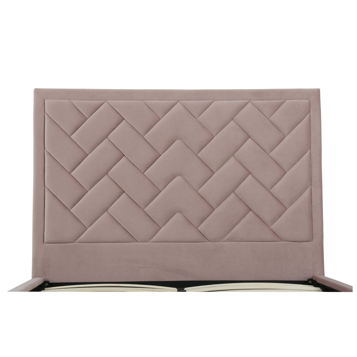 Crosby bed with upholstered headboard and slats, dusty pink, diamond-tufted pattern on Tampa Home & Garden Store