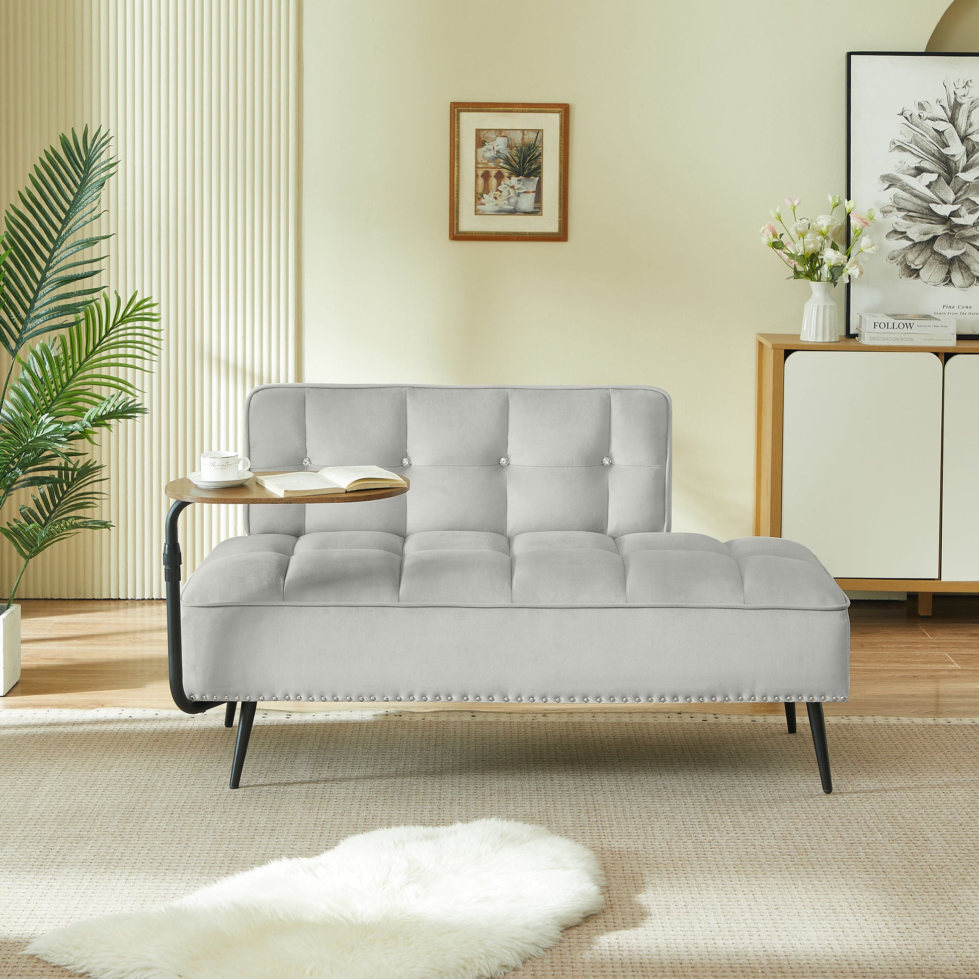 54-Inch Modern Two-Seater Velvet Sofa with Rotating Table gray velvet by HouseOfZazla sofa on Tampa Home & Garden Store