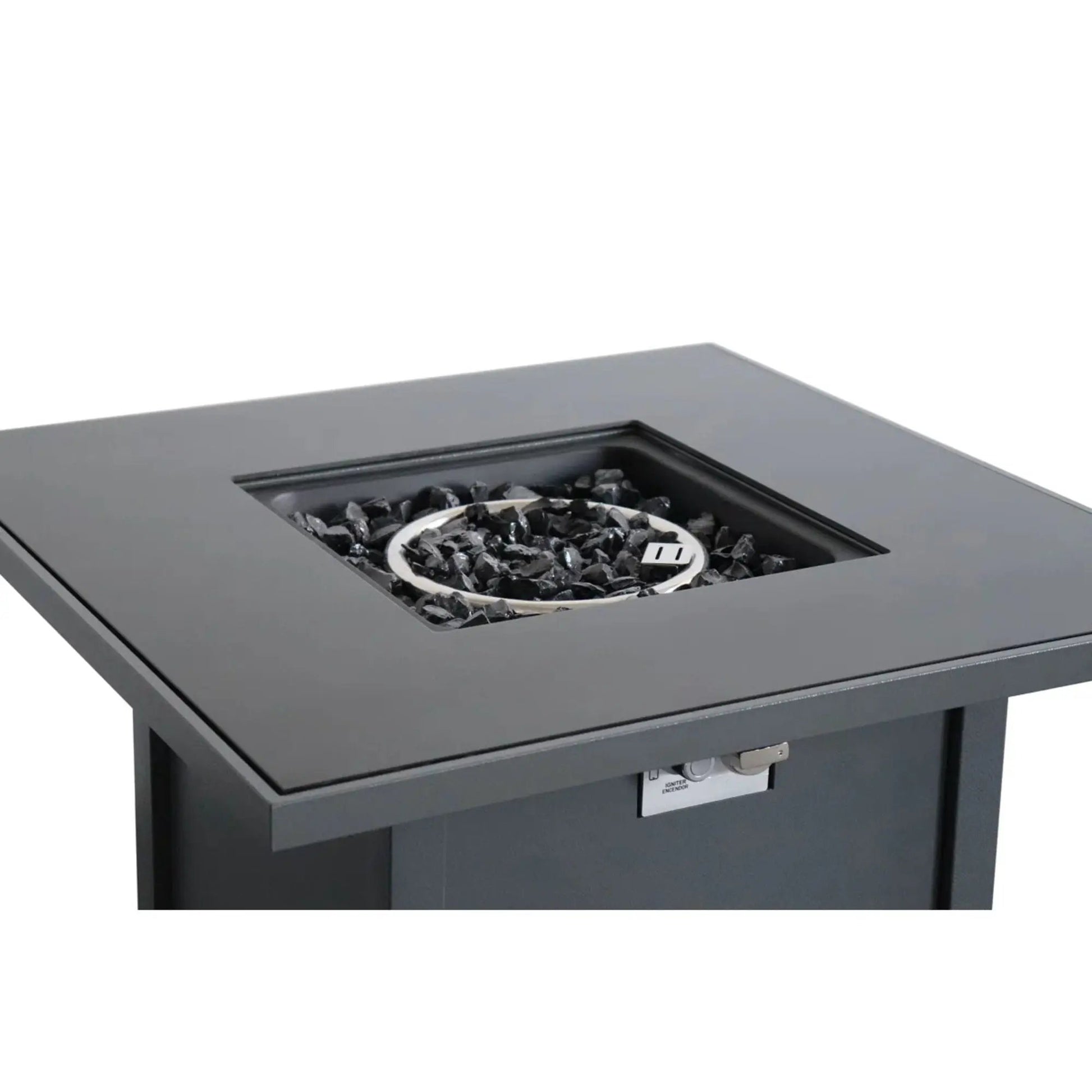 Powdercoated Gray Fire Pit With Top, gas burner and lava rocks, Unique Piece Furniture on Tampa Home & Garden Store