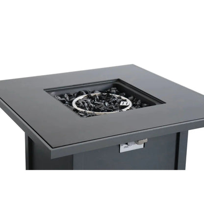 Powdercoated Gray Fire Pit With Top, gas burner and lava rocks, Unique Piece Furniture on Tampa Home & Garden Store
