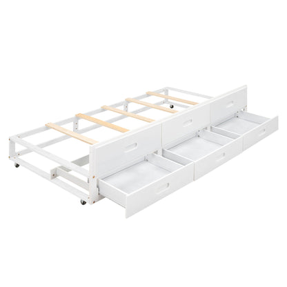 White wooden platform bed with 3 drawers and trundle on Tampa Home & Garden Store