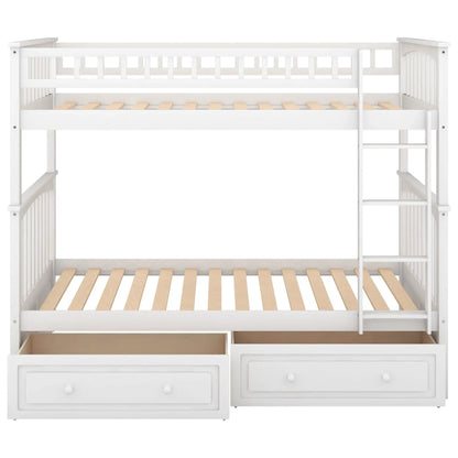 White twin over twin bunk bed with drawers, ladder, and rails by Unique Piece Furniture on Tampa Home & Garden Store