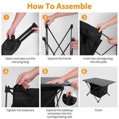 GemGear foldable camping table with storage basket, rustproof aluminum frame, black carrying bag on Tampa Home & Garden Store