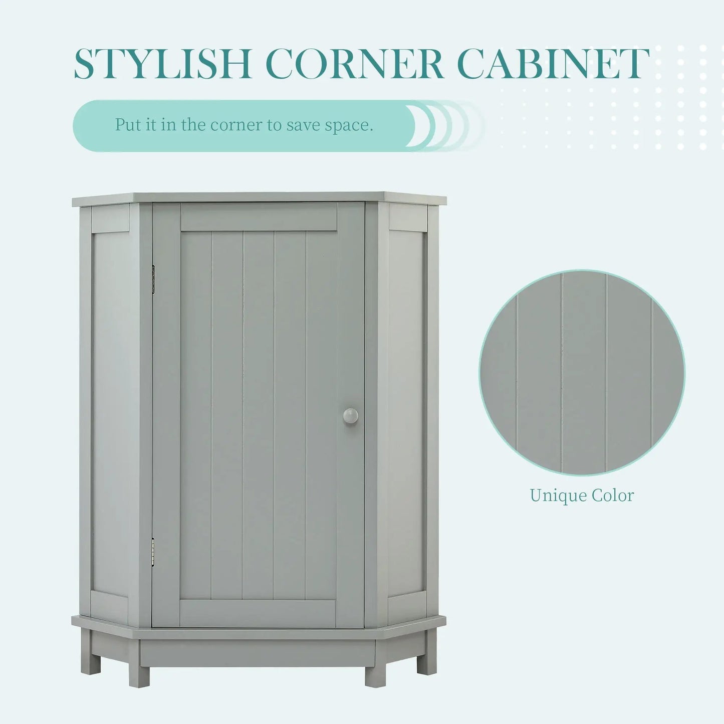 Corner cabinet in gray with paneled doors and adjustable shelf Unique Piece Furniture cabinet on Tampa Home & Garden Store