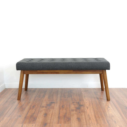 Modern velvet upholstered bench gray by HouseOfZazla with tufted top and wooden legs on Tampa Home & Garden Store